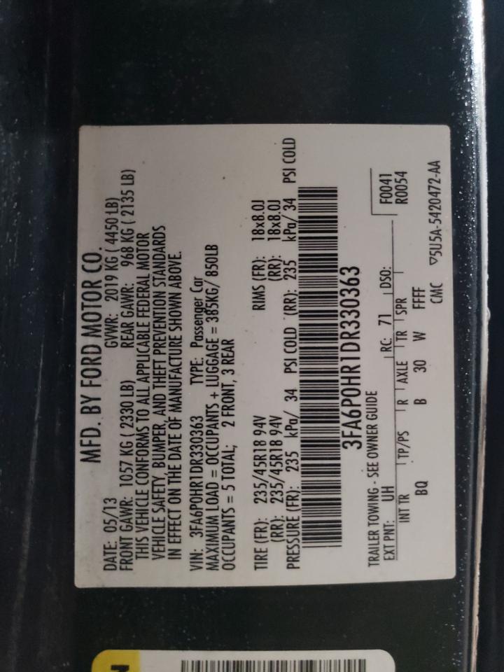 2013 Ford Fusion VIN 3FA6P0HR1DR330363 Copart auction photo, front end damage thumbnail 13