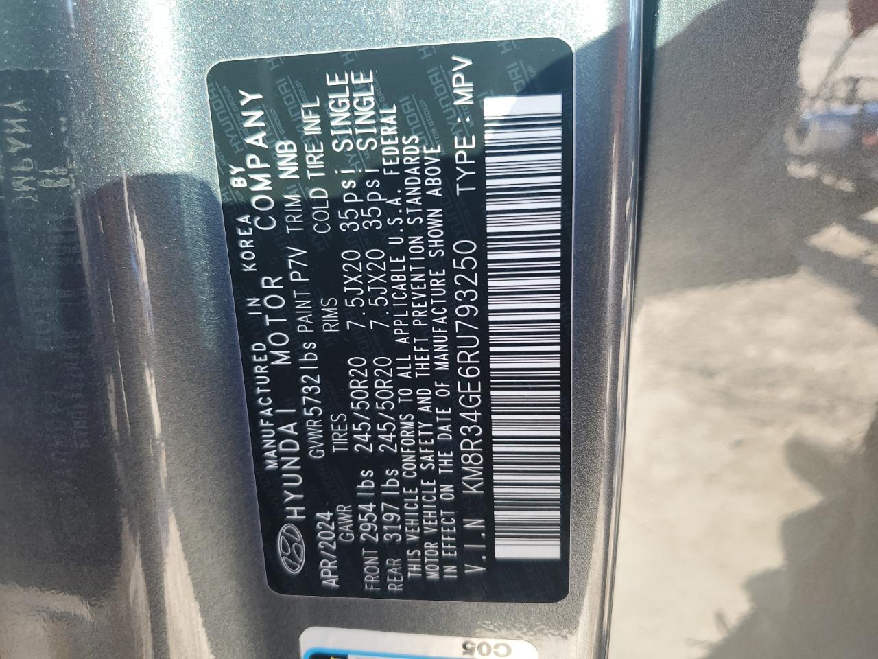 2024 Hyundai Palisade VIN KM8R34GE6RU793250 Copart auction photo, front end / side damage thumbnail 13