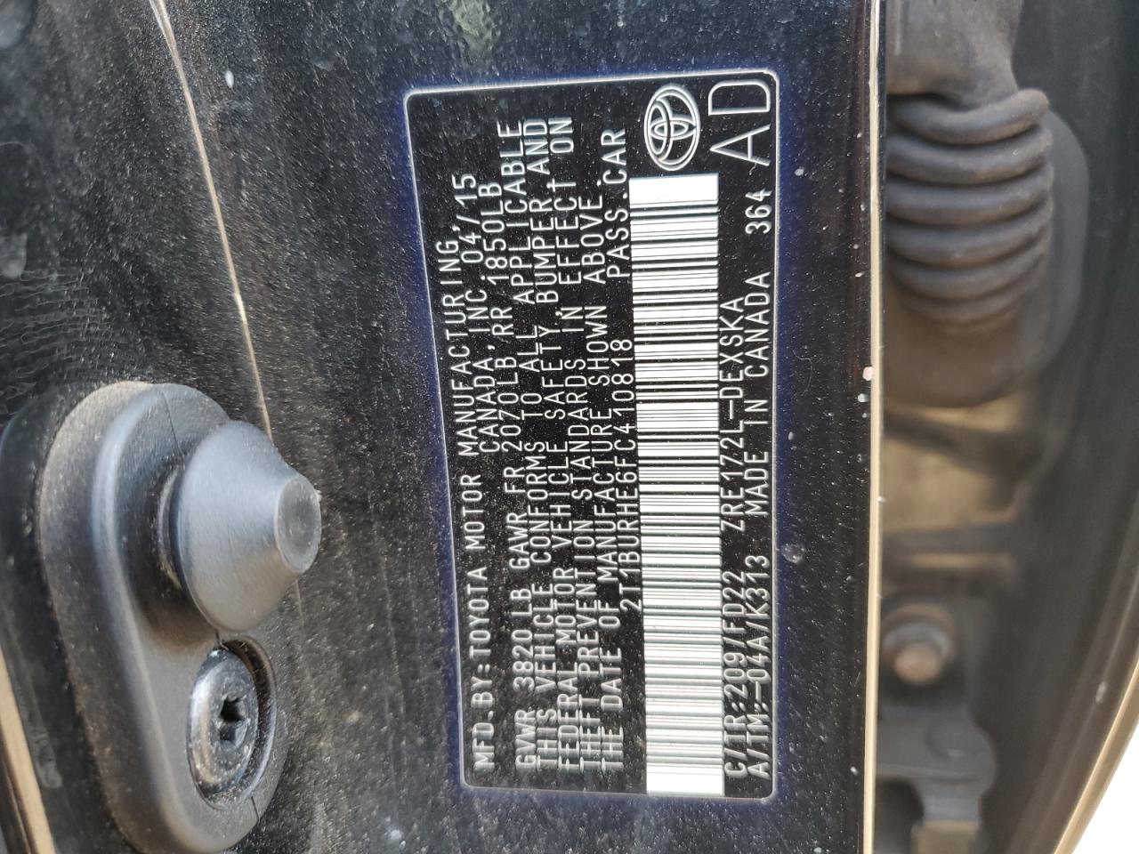 2015 Toyota Corolla VIN 2T1BURHE6FC410818 Copart auction photo, front end / minor dent/scratches damage thumbnail 13