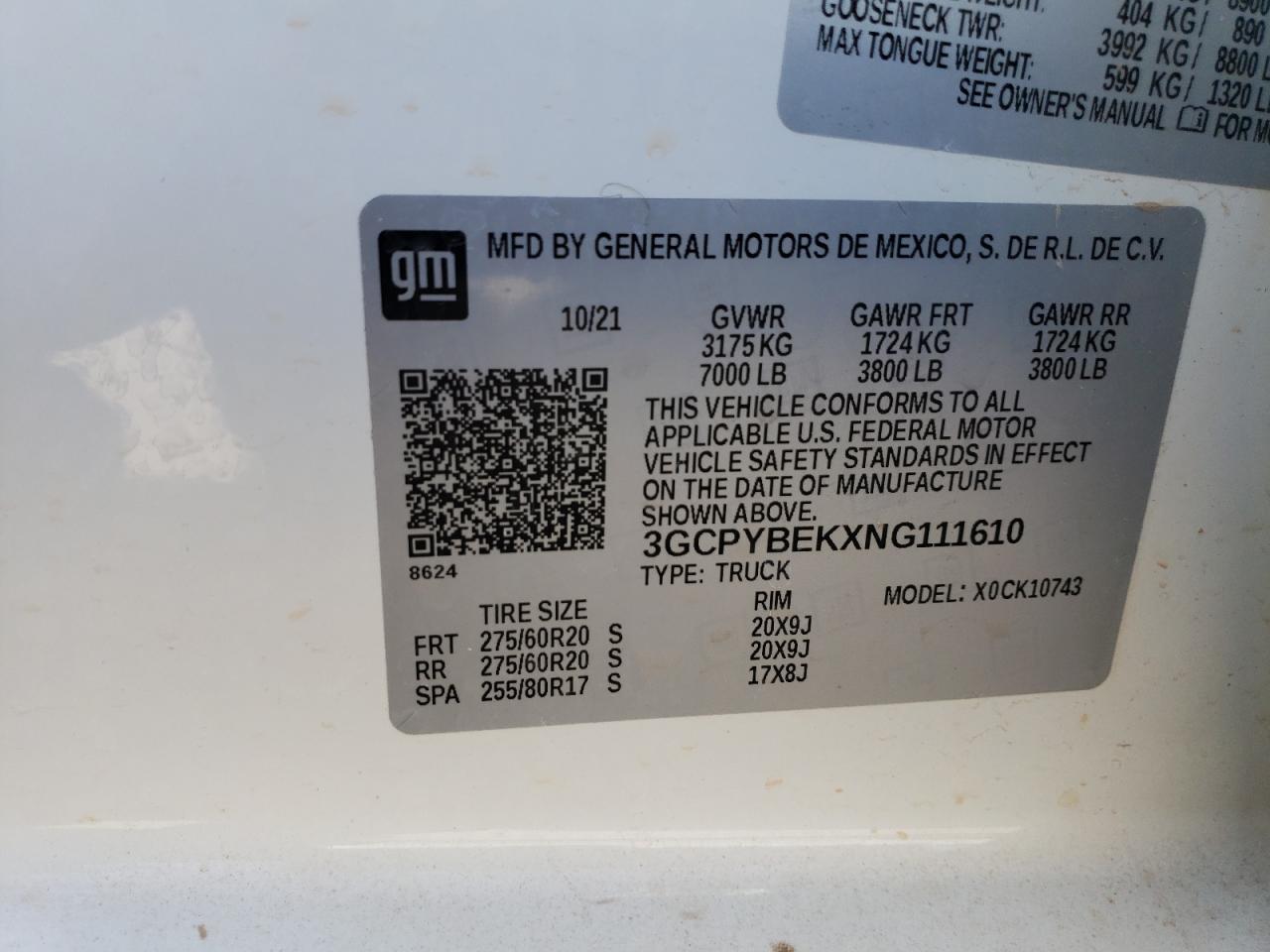 2022 Chevrolet Silverado VIN 3GCPYBEKXNG111610 Copart auction photo, front end damage thumbnail 14