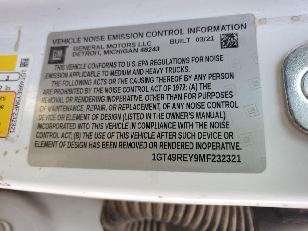 2021 GMC Sierra VIN 1GT49REY9MF232321 Copart auction photo, vandalism damage thumbnail 12