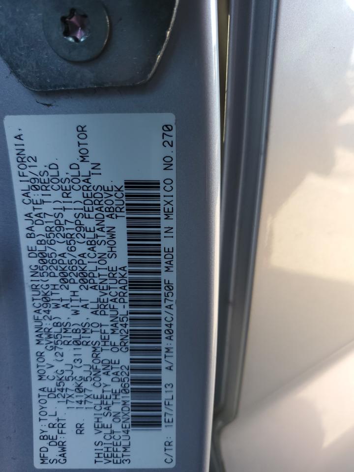 2013 Toyota Tacoma VIN 3TMLU4ENXDM106522 Copart auction photo, front end / rear end damage thumbnail 12