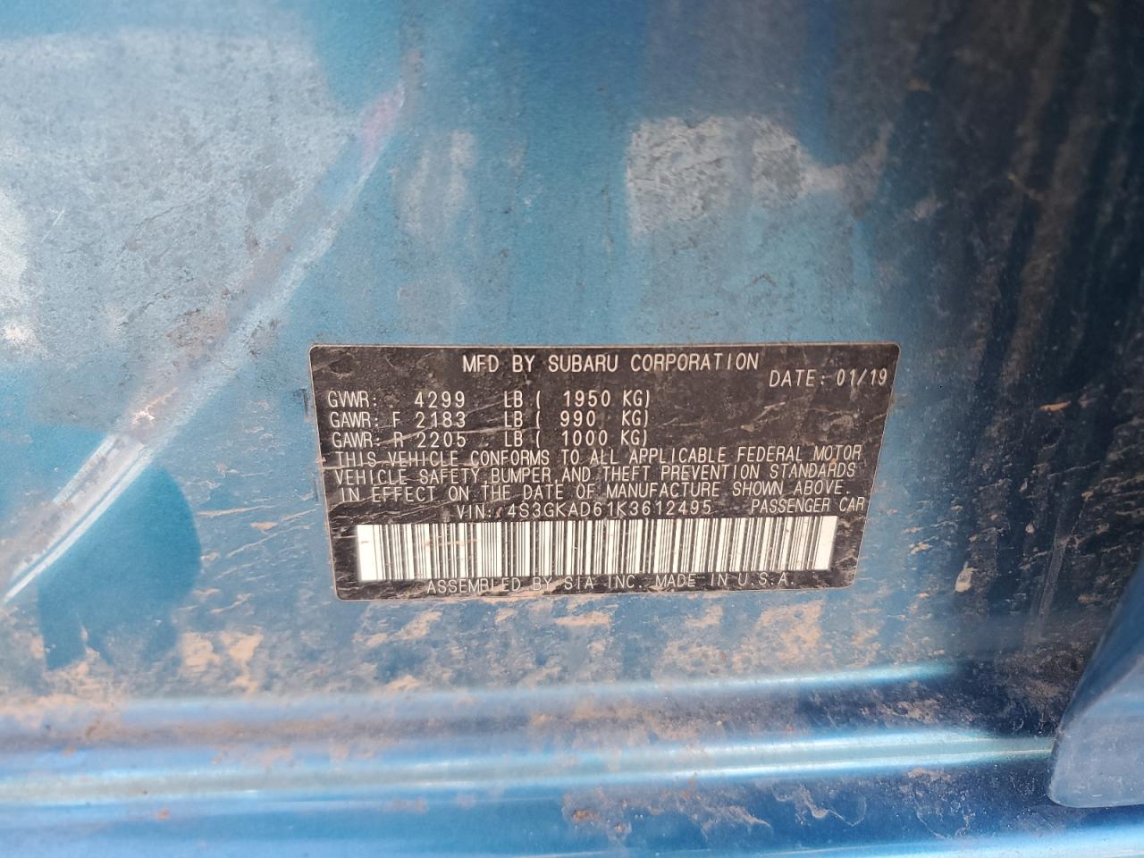 2019 Subaru Impreza VIN 4S3GKAD61K3612495 Copart auction photo, mechanical / rear end damage thumbnail 12