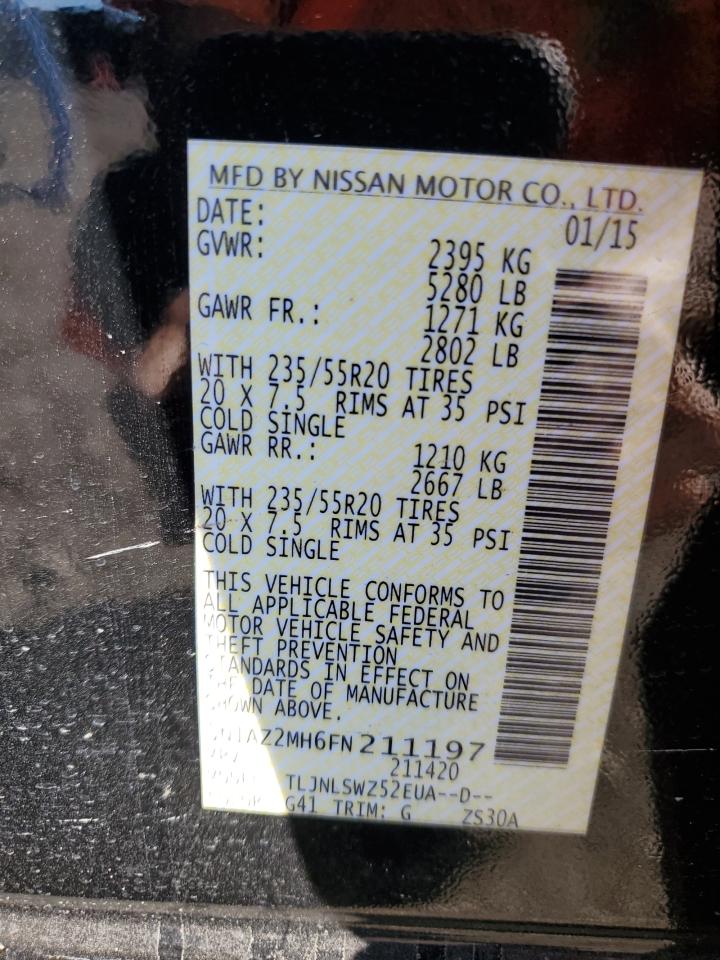 2015 Nissan Murano VIN 5N1AZ2MH6FN211197 Copart auction photo, front end / rear end damage thumbnail 16