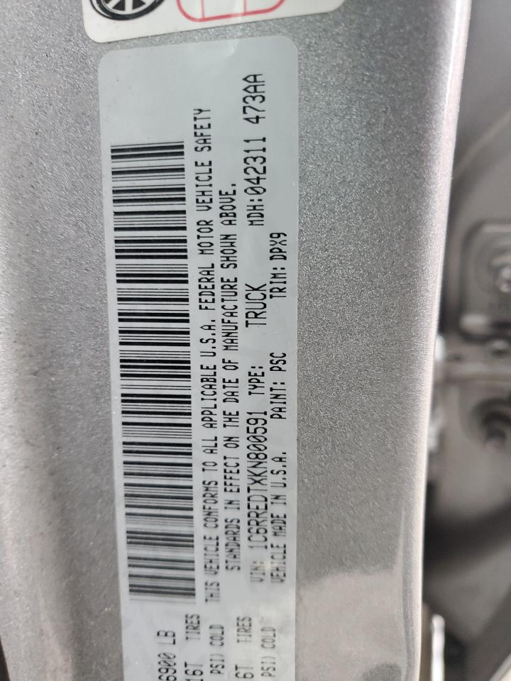 2019 RAM 1500 VIN 1C6RREDTXKN800591 Copart auction photo, front end damage thumbnail 12