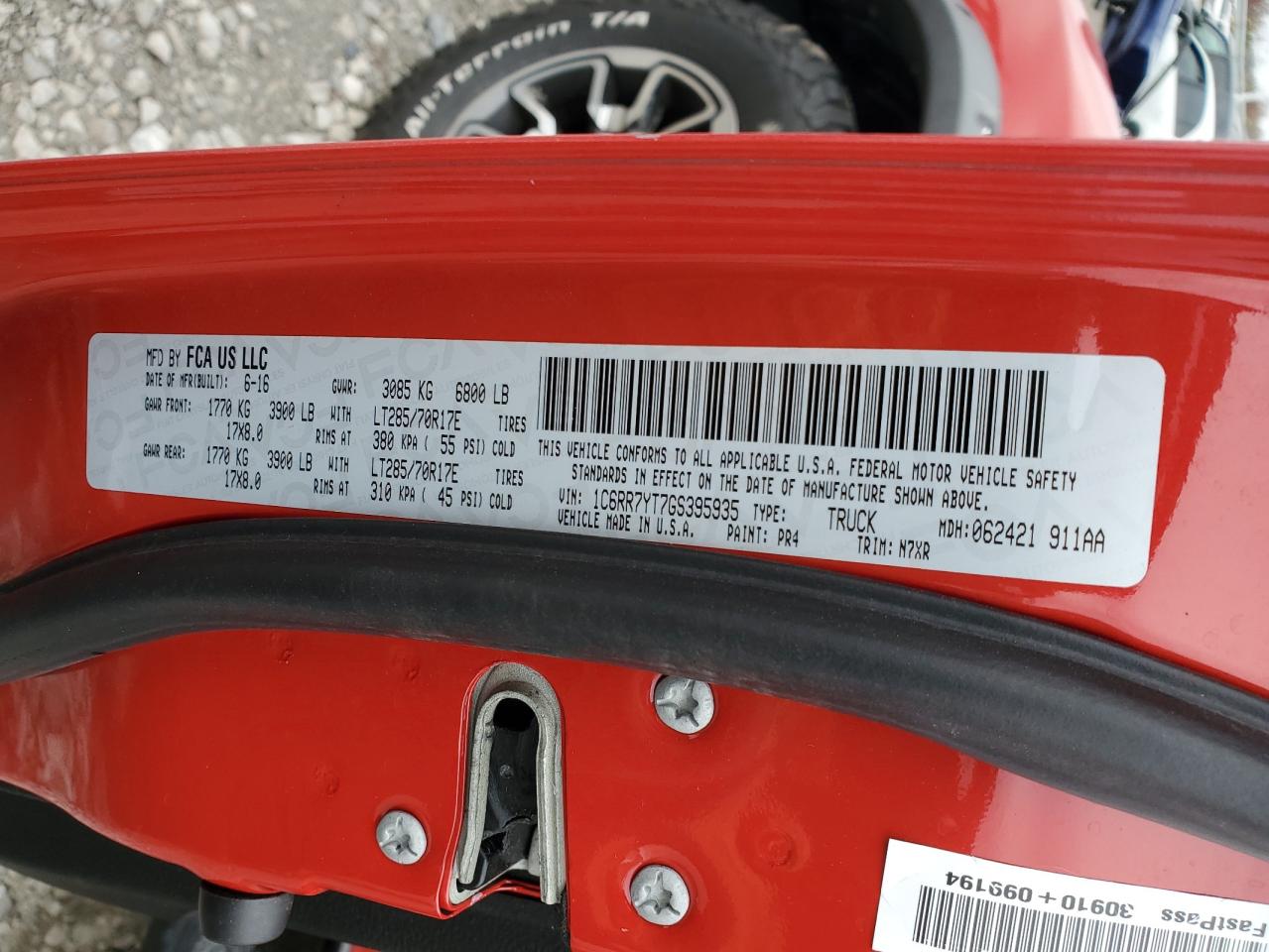 2016 RAM 1500 VIN 1C6RR7YT7GS395935 Copart auction photo, all over damage thumbnail 12