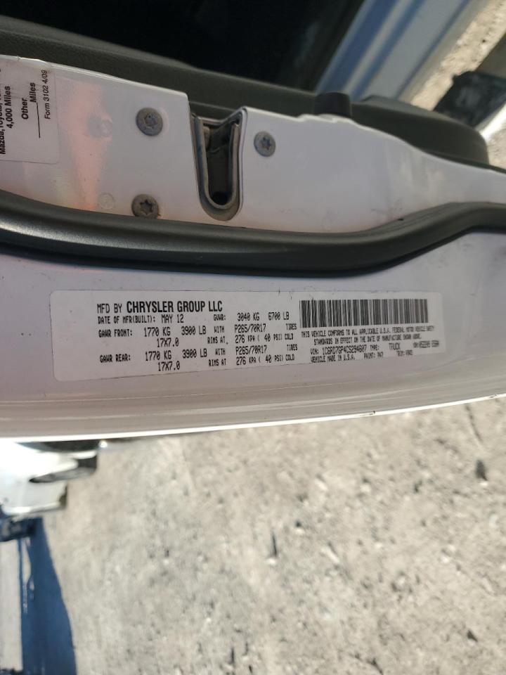 2012 Dodge RAM VIN 1C6RD7GP4CS294607 Copart auction photo, rear end damage thumbnail 12