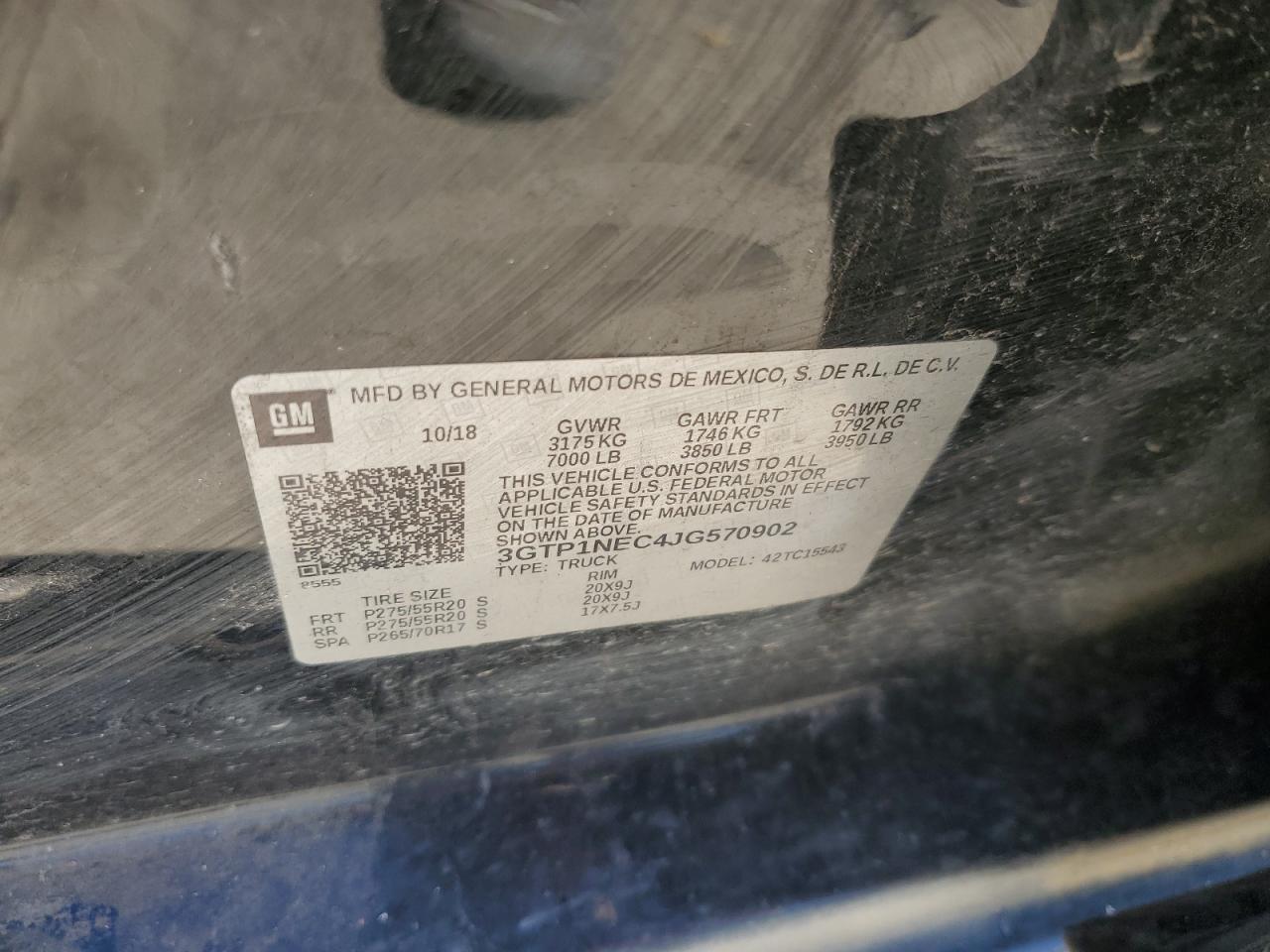 2018 GMC Sierra VIN 3GTP1NEC4JG570902 Copart auction photo, front end / side damage thumbnail 12