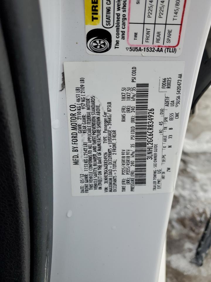 2012 Lincoln MKZ VIN 3LNHL2GC6CR834926 Copart auction photo, front end damage thumbnail 12