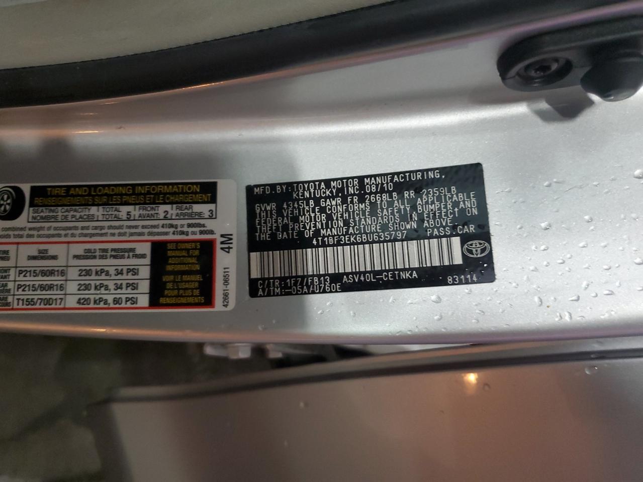 2011 Toyota Camry VIN 4T1BF3EK6BU635797 Copart auction photo, front end damage thumbnail 12