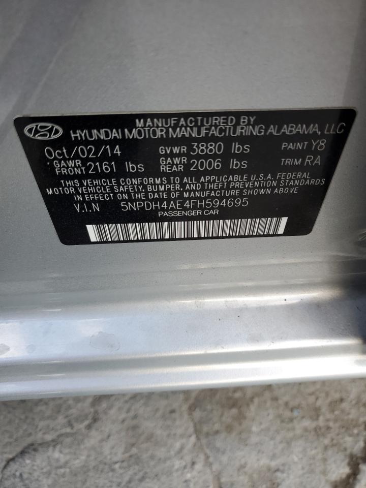 2015 Hyundai Elantra VIN 5NPDH4AE4FH594695 Copart auction photo, front end damage thumbnail 14