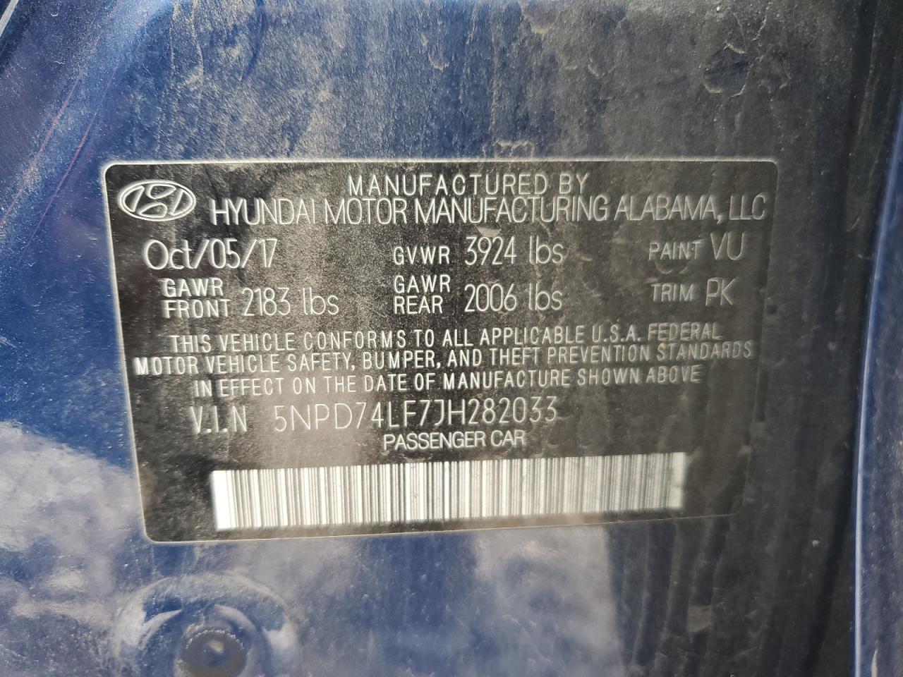 2018 Hyundai Elantra VIN 5NPD74LF7JH282033 Copart auction photo, front end / side damage thumbnail 13