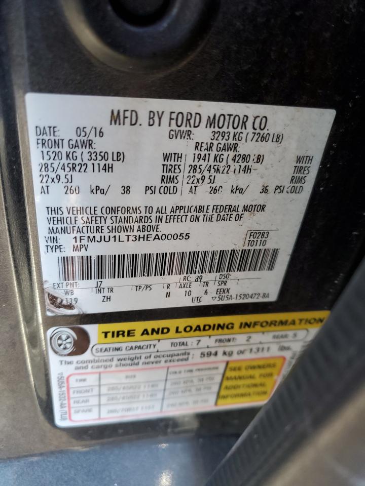 2017 Ford Expedition VIN 1FMJU1LT3HEA00055 Copart auction photo, front end / rear end damage thumbnail 13