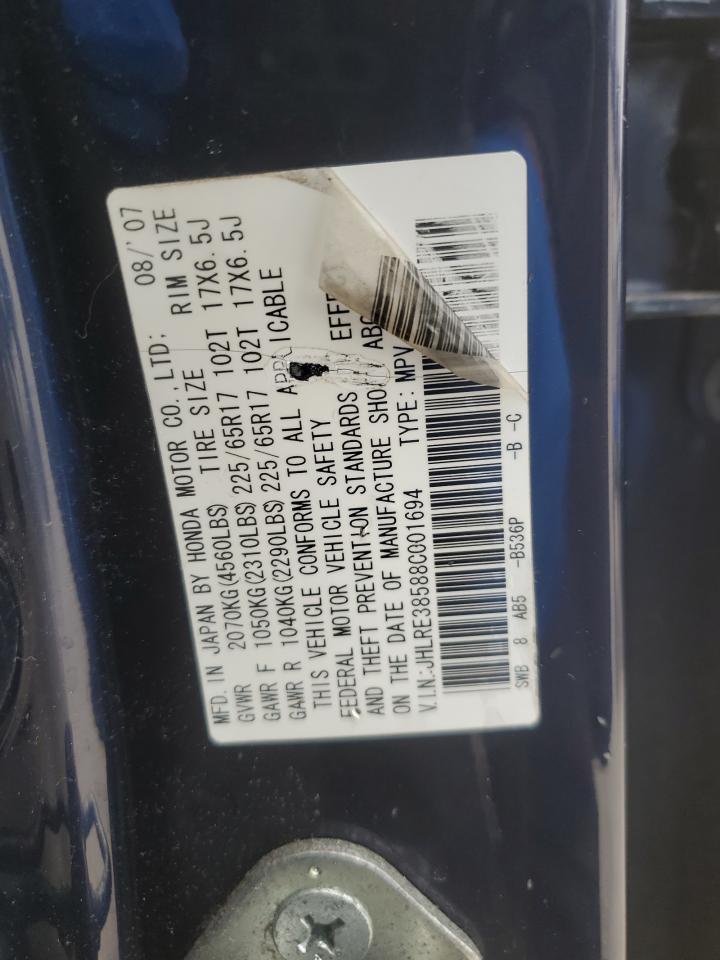 2008 Honda CR-V VIN JHLRE38588C001694 Copart auction photo, side damage thumbnail 13