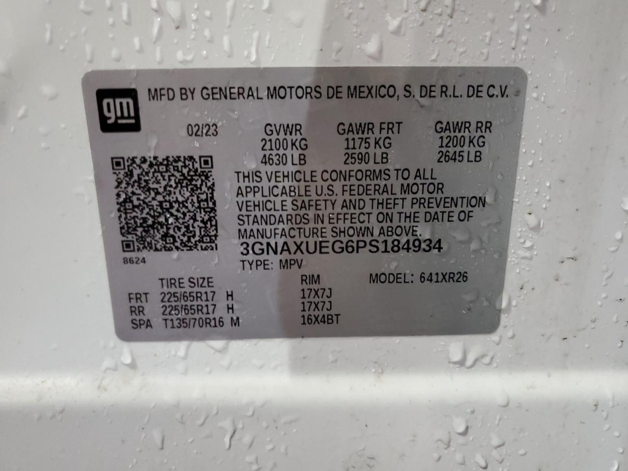 2023 Chevrolet Equinox VIN 3GNAXUEG6PS184934 Copart auction photo, side / front end damage thumbnail 14