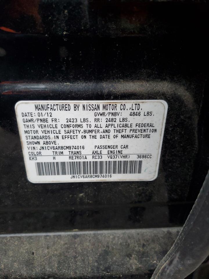 2012 Infiniti G VIN JN1CV6AR8CM974016 Copart auction photo, front end damage thumbnail 13