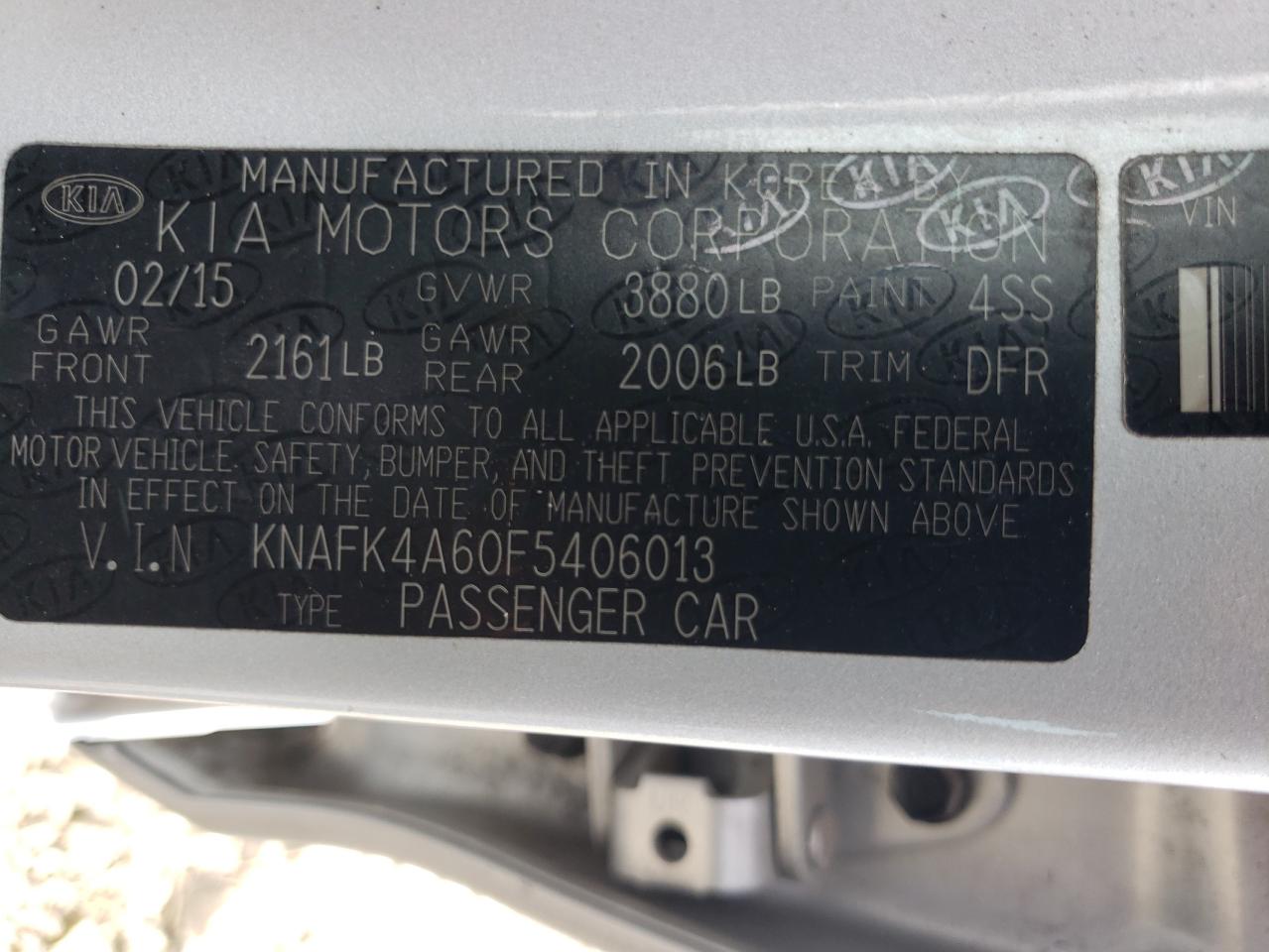 2015 KIA Forte VIN KNAFK4A60F5406013 Copart auction photo, rear end / minor dent/scratches damage thumbnail 12