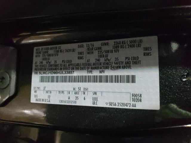 2017 Lincoln MKC VIN 5LMCJ1D96HUL33857 Copart auction photo, front end damage thumbnail 10