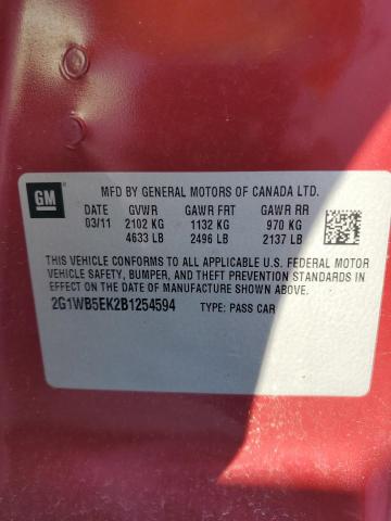 2011 Chevrolet Impala VIN 2G1WB5EK2B1254594 Copart auction photo, front end / minor dent/scratches damage thumbnail 13