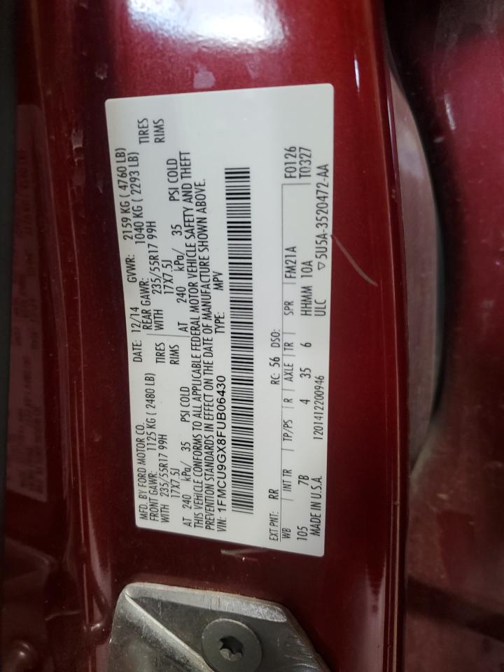 2015 Ford Escape VIN 1FMCU9GX8FUB06430 Copart auction photo, hail damage thumbnail 13