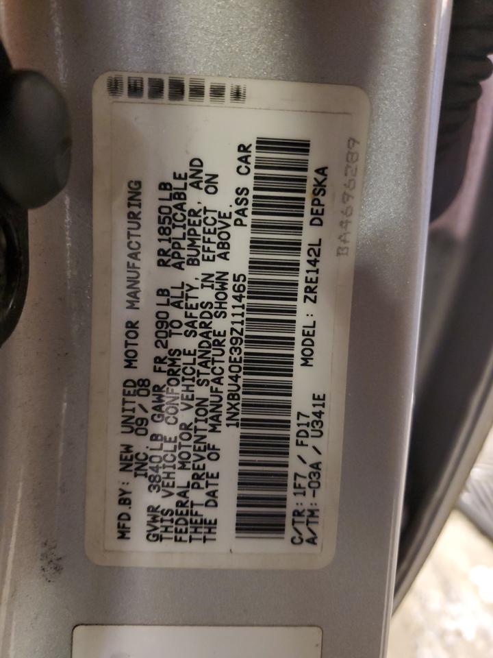2009 Toyota Corolla VIN 1NXBU40E39Z111465 Copart auction photo, front end / mechanical damage thumbnail 12