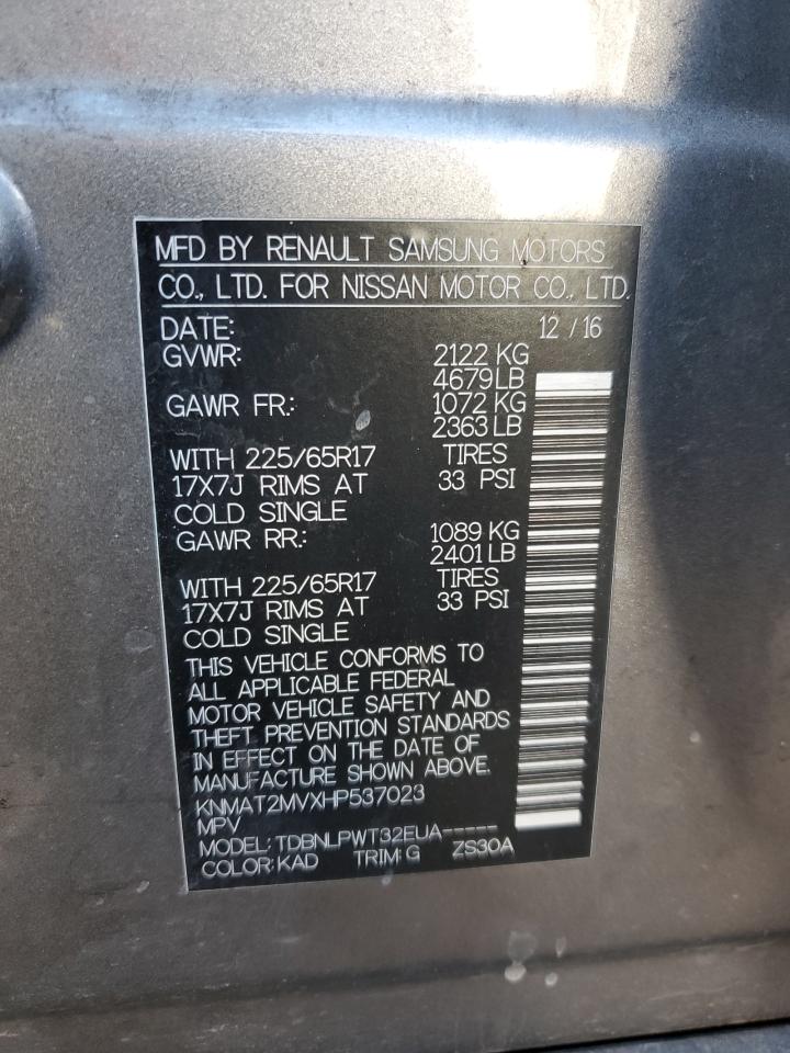 2017 Nissan Rogue VIN KNMAT2MVXHP537023 Copart auction photo, front end / hail damage thumbnail 13