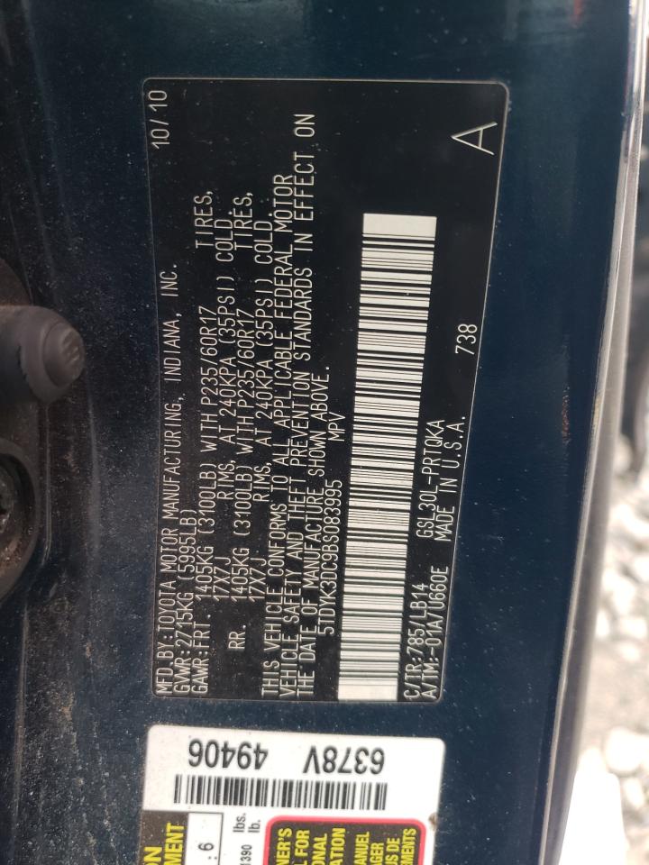 2011 Toyota Sienna VIN 5TDYK3DC9BS083995 Copart auction photo, front end damage thumbnail 15