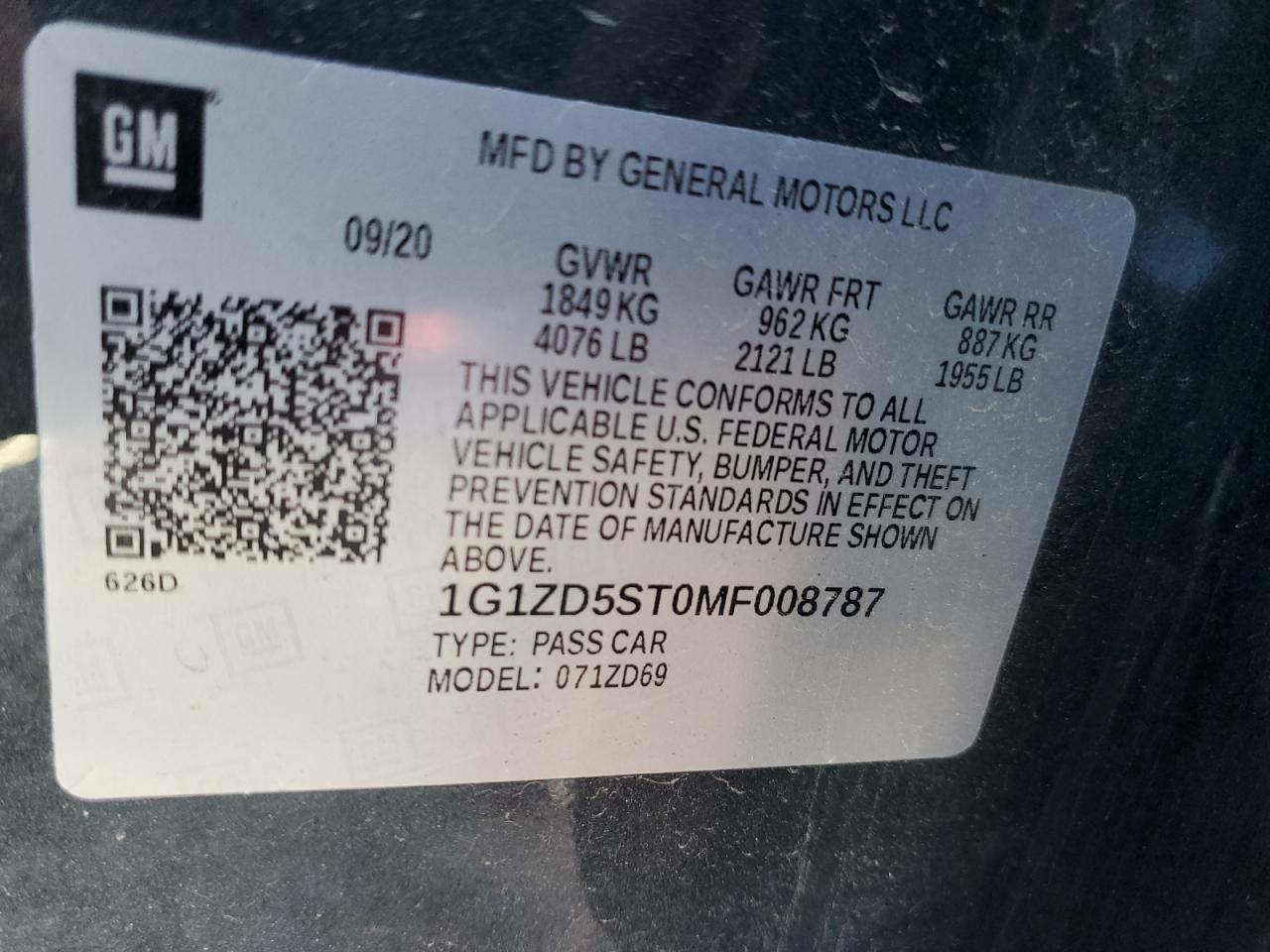 2021 Chevrolet Malibu VIN 1G1ZD5ST0MF008787 Copart auction photo, front end / side damage thumbnail 12