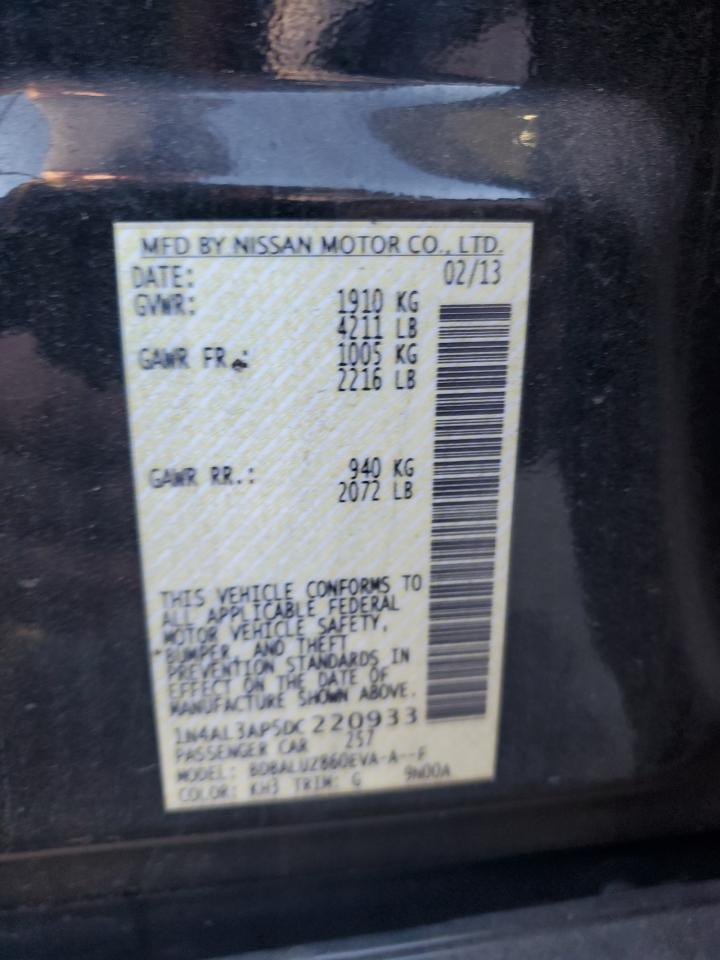 2013 Nissan Altima VIN 1N4AL3AP5DC220933 Copart auction photo, all over damage thumbnail 12