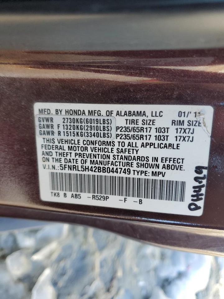 2011 Honda Odyssey VIN 5FNRL5H42BB044749 Copart auction photo, front end damage thumbnail 13