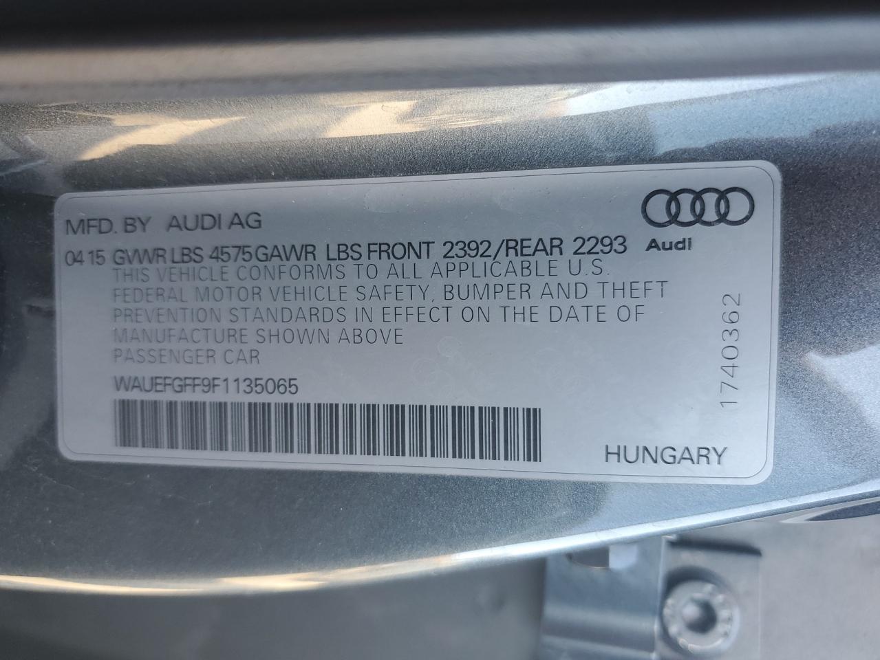 2015 Audi A3 VIN WAUEFGFF9F1135065 Copart auction photo, side / front end damage thumbnail 12