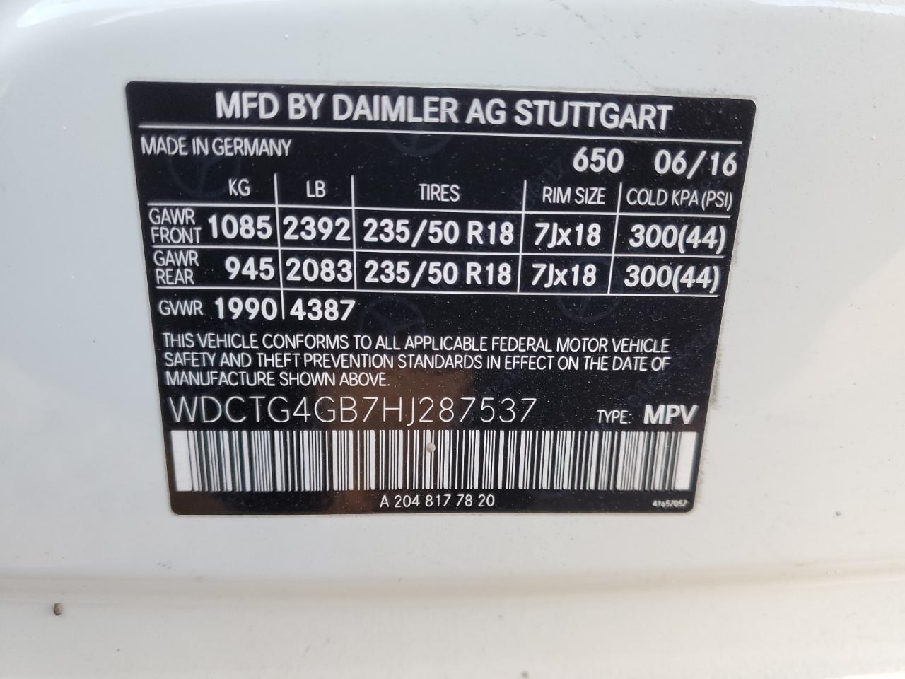 2017 Mercedes-Benz GLA-klasse VIN WDCTG4GB7HJ287537 Copart auction photo, side damage thumbnail 14