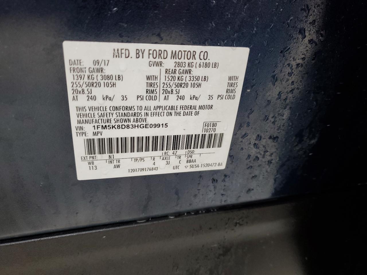 2017 Ford Explorer VIN 1FM5K8D83HGE09915 Copart auction photo, front end / side damage thumbnail 12
