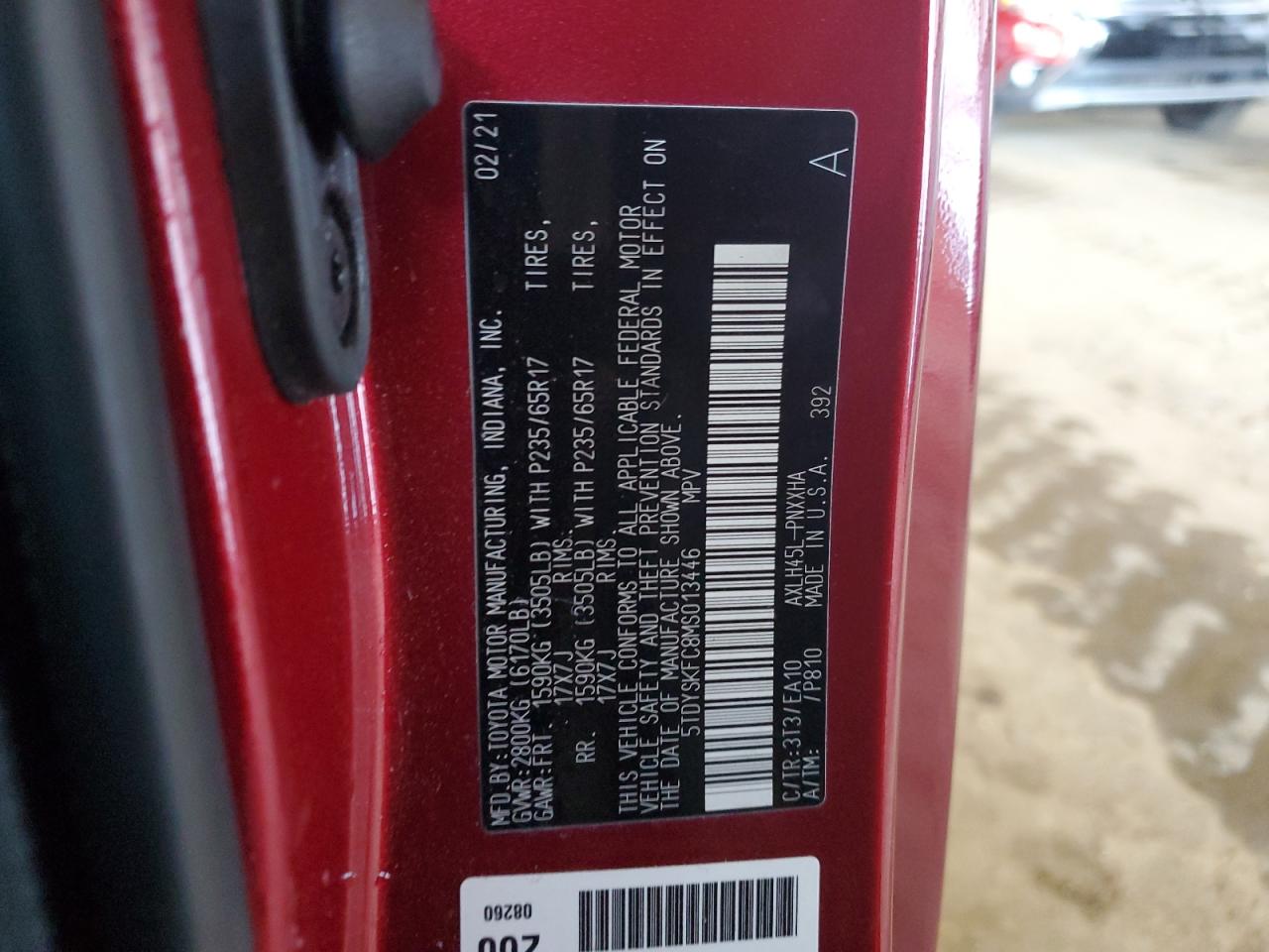 2021 Toyota Sienna VIN 5TDYSKFC8MS013446 Copart auction photo, side / front end damage thumbnail 13