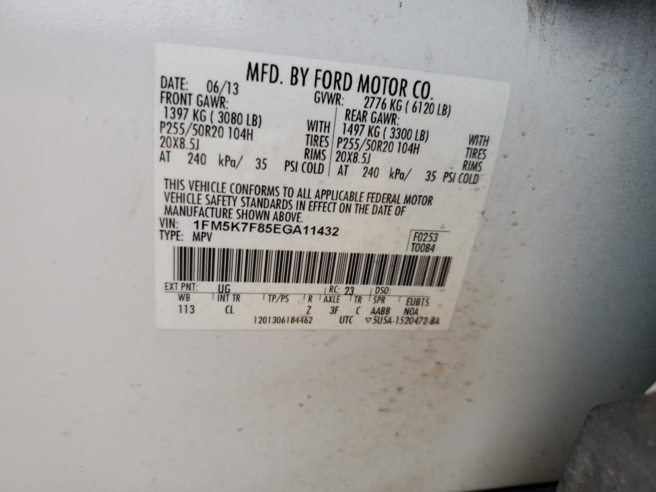 2014 Ford Explorer VIN 1FM5K7F85EGA11432 Copart auction photo, mechanical / normal wear damage thumbnail 13