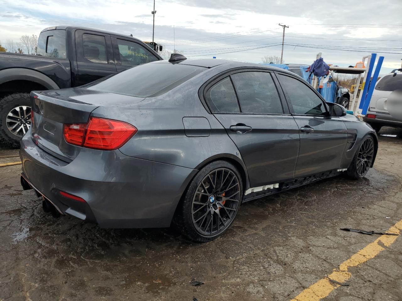 2015 BMW M3 VIN WBS3C9C57FP803459 Copart auction photo, water/flood / side damage thumbnail 3