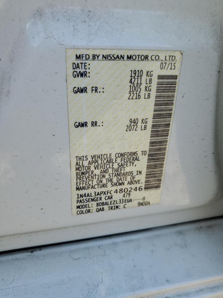 2015 Nissan Altima VIN 1N4AL3APXFC480246 Copart auction photo, all over damage thumbnail 14