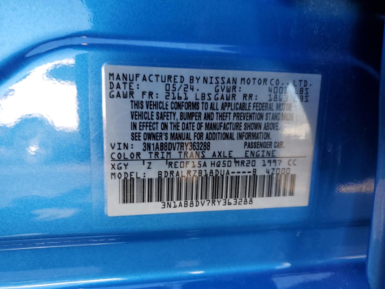 2024 Nissan Sentra VIN 3N1AB8DV7RY363288 Copart auction photo, rear end / side damage thumbnail 15