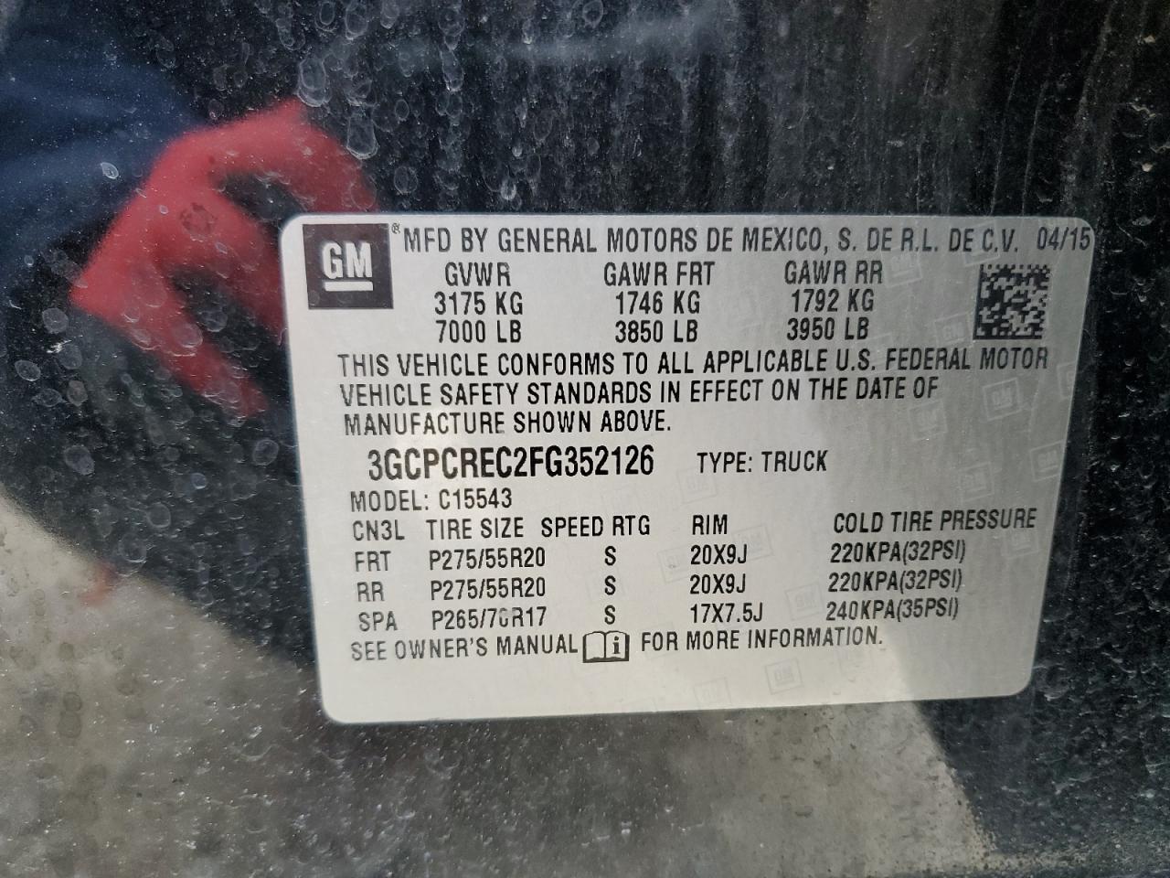 2015 Chevrolet Silverado VIN 3GCPCREC2FG352126 Copart auction photo, front end damage thumbnail 12
