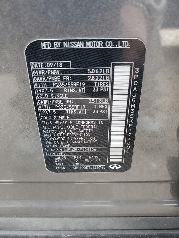 2019 Infiniti QX50 VIN 3PCAJ5M35KF124806 Copart auction photo, rear end damage thumbnail 13