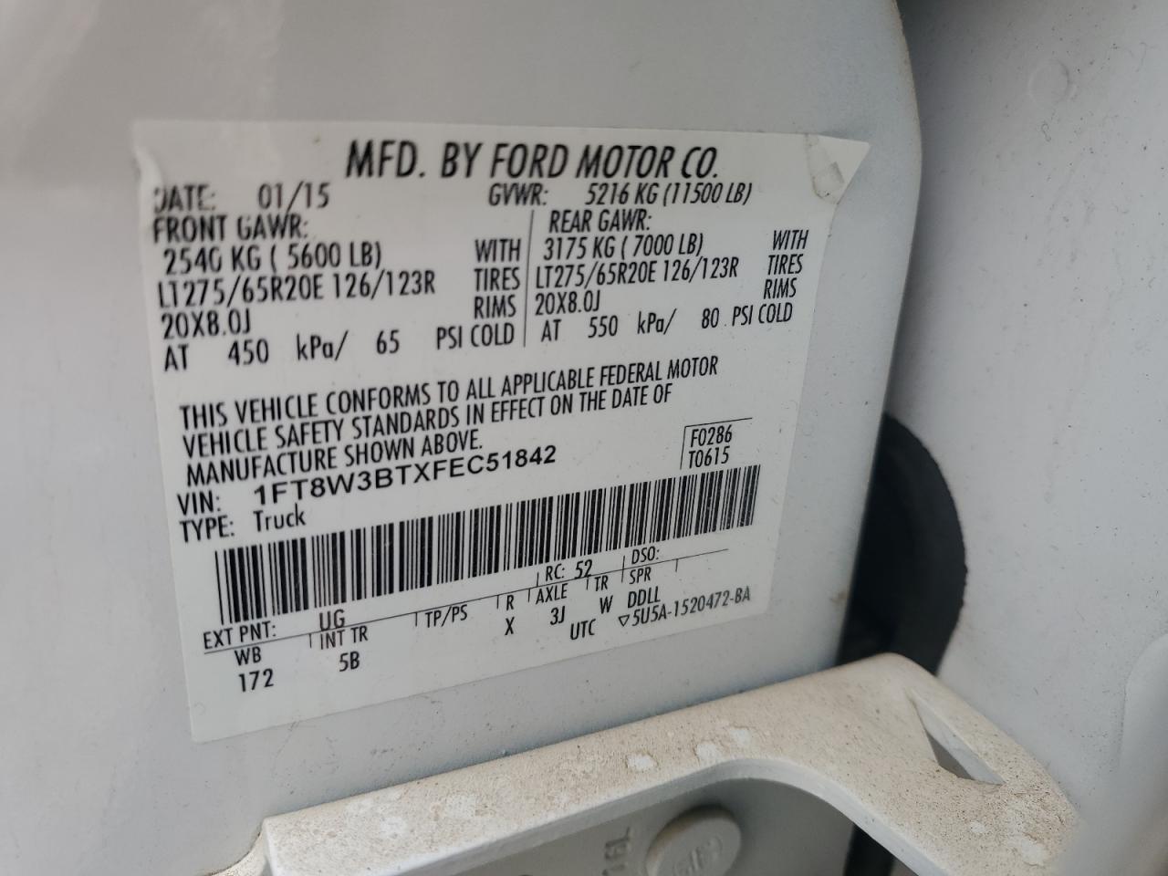 2015 Ford F350 VIN 1FT8W3BTXFEC51842 Copart auction photo, front end damage thumbnail 13