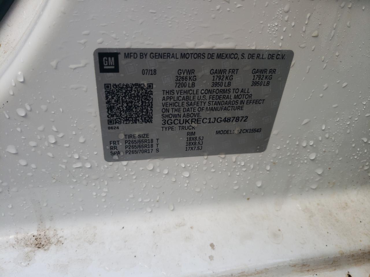 2018 Chevrolet Silverado VIN 3GCUKREC1JG487872 Copart auction photo, rollover damage thumbnail 13