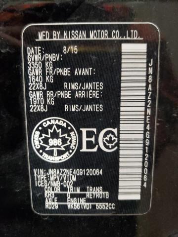 2016 Infiniti QX80 VIN JN8AZ2NE4G9120064 Copart auction photo, vandalism / stripped damage thumbnail 14