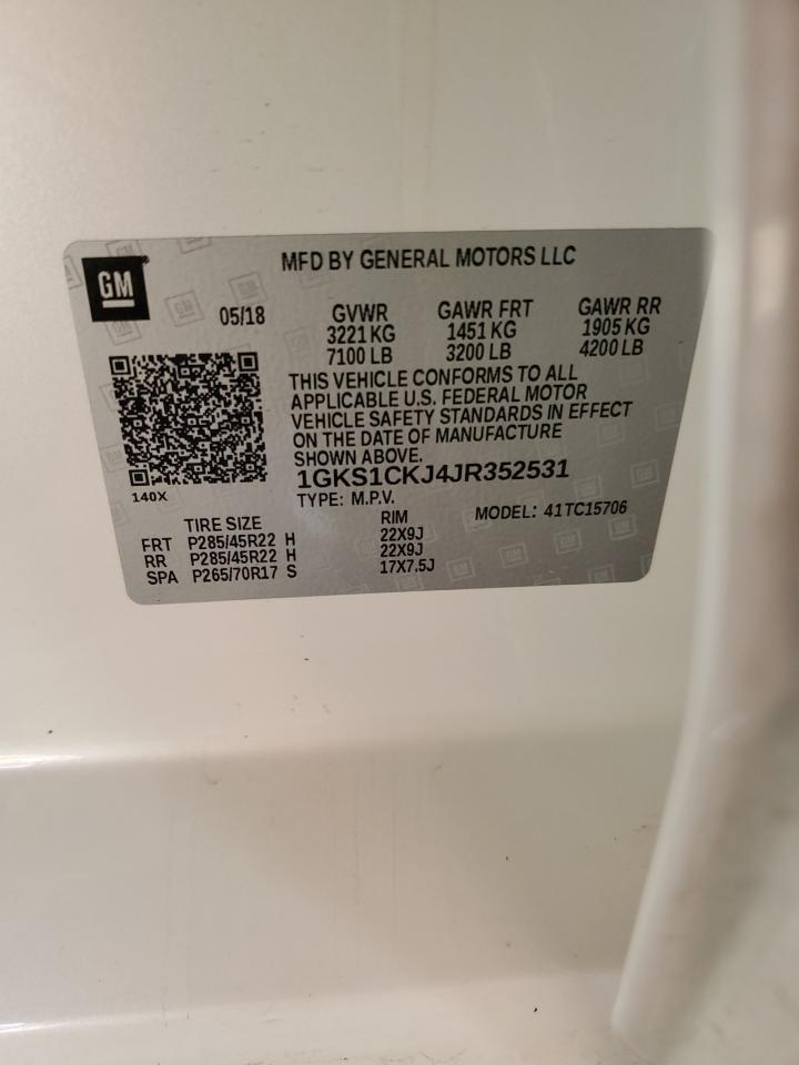 2018 GMC Yukon VIN 1GKS1CKJ4JR352531 Copart auction photo, front end damage thumbnail 13