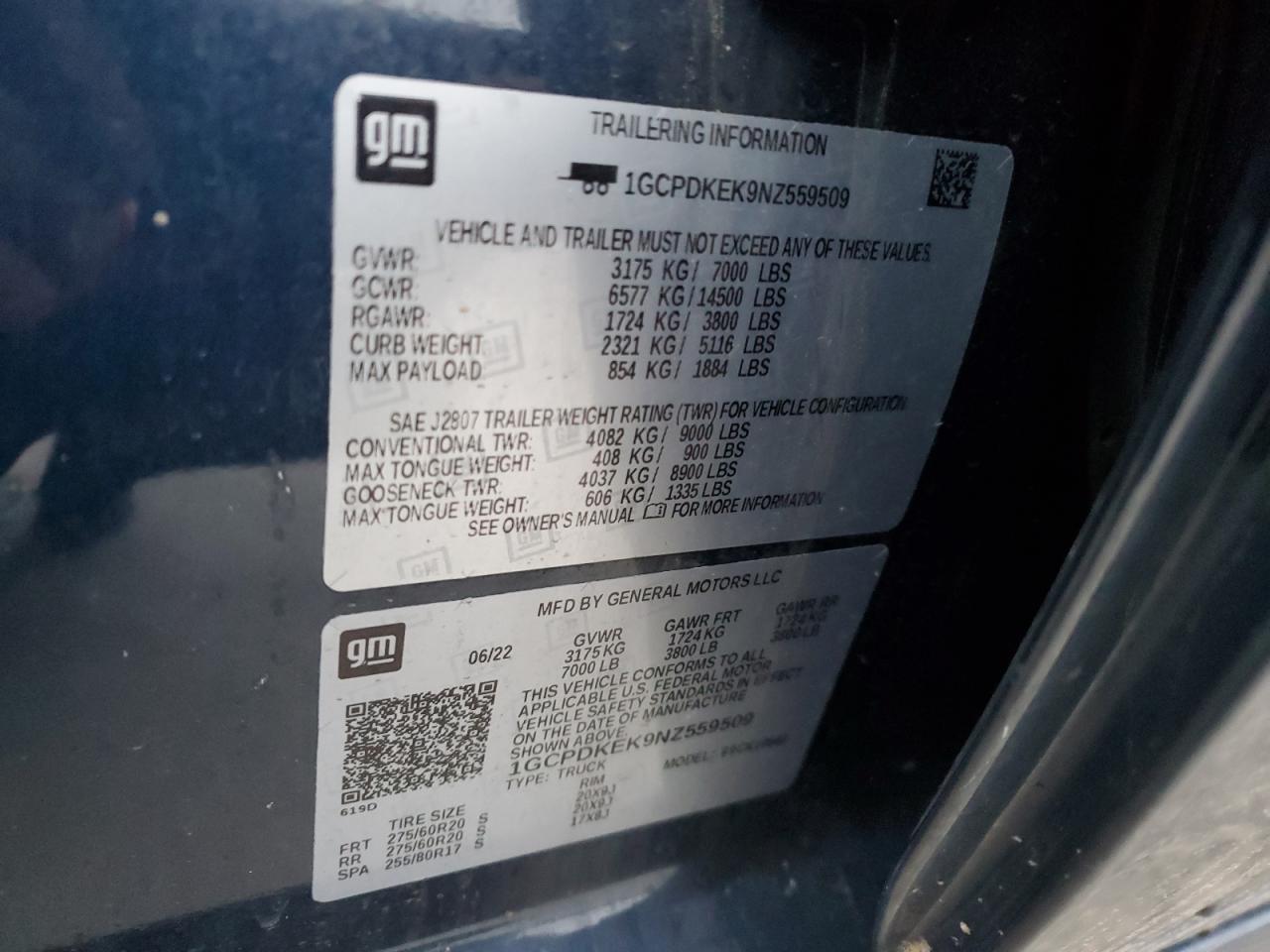 2022 Chevrolet Silverado VIN 1GCPDKEK9NZ559509 Copart auction photo, front end / side damage thumbnail 13