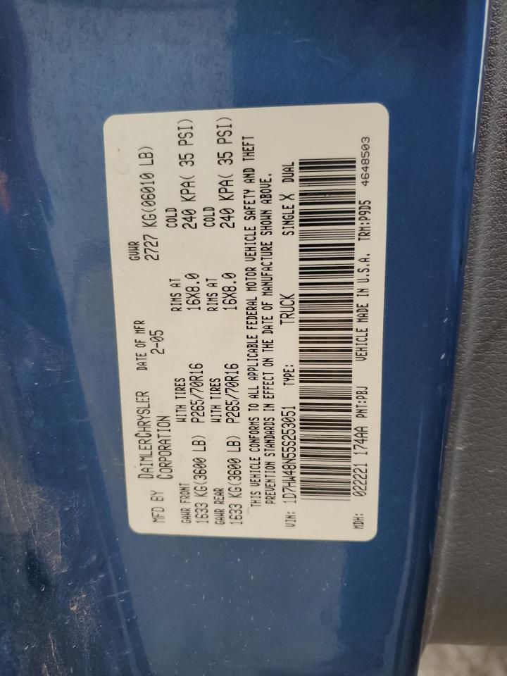 2005 Dodge Dakota VIN 1D7HW48N55S253051 Copart auction photo, all over damage thumbnail 13