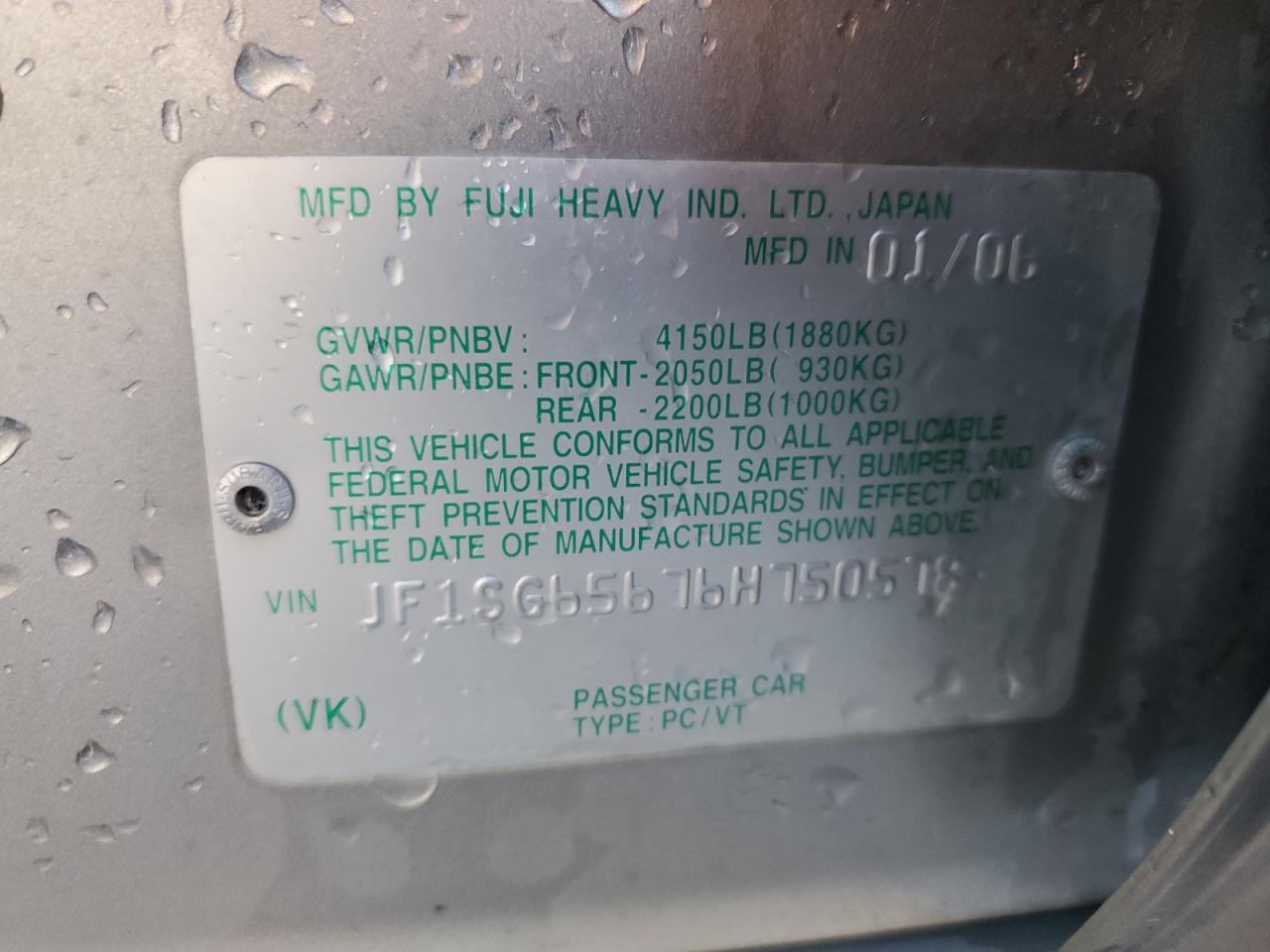 2006 Subaru Forester VIN JF1SG65676H750578 Copart auction photo, front end damage thumbnail 12