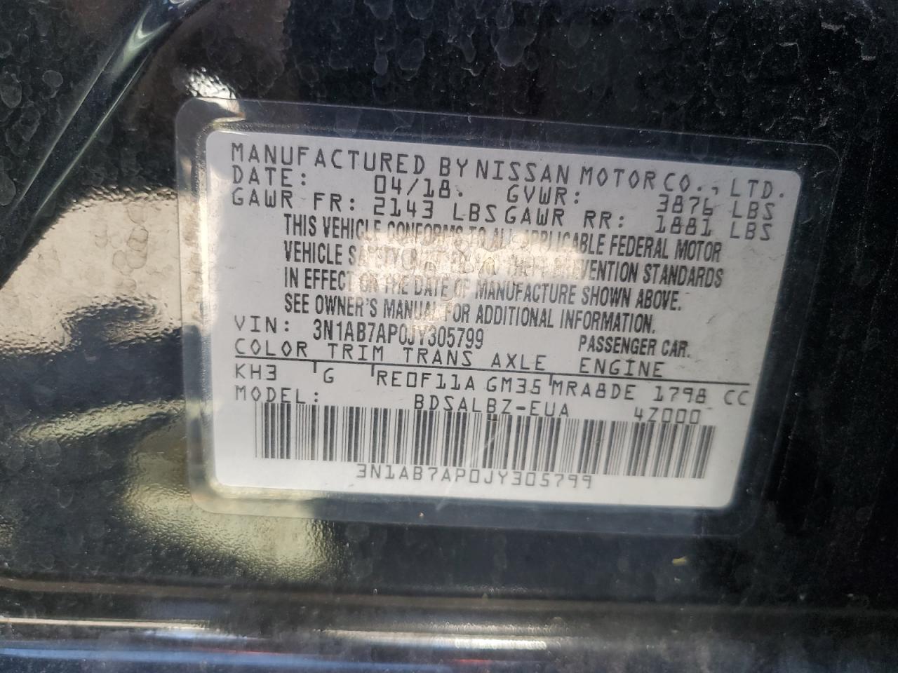2018 Nissan Sentra VIN 3N1AB7AP0JY305799 Copart auction photo, side / front end damage thumbnail 12