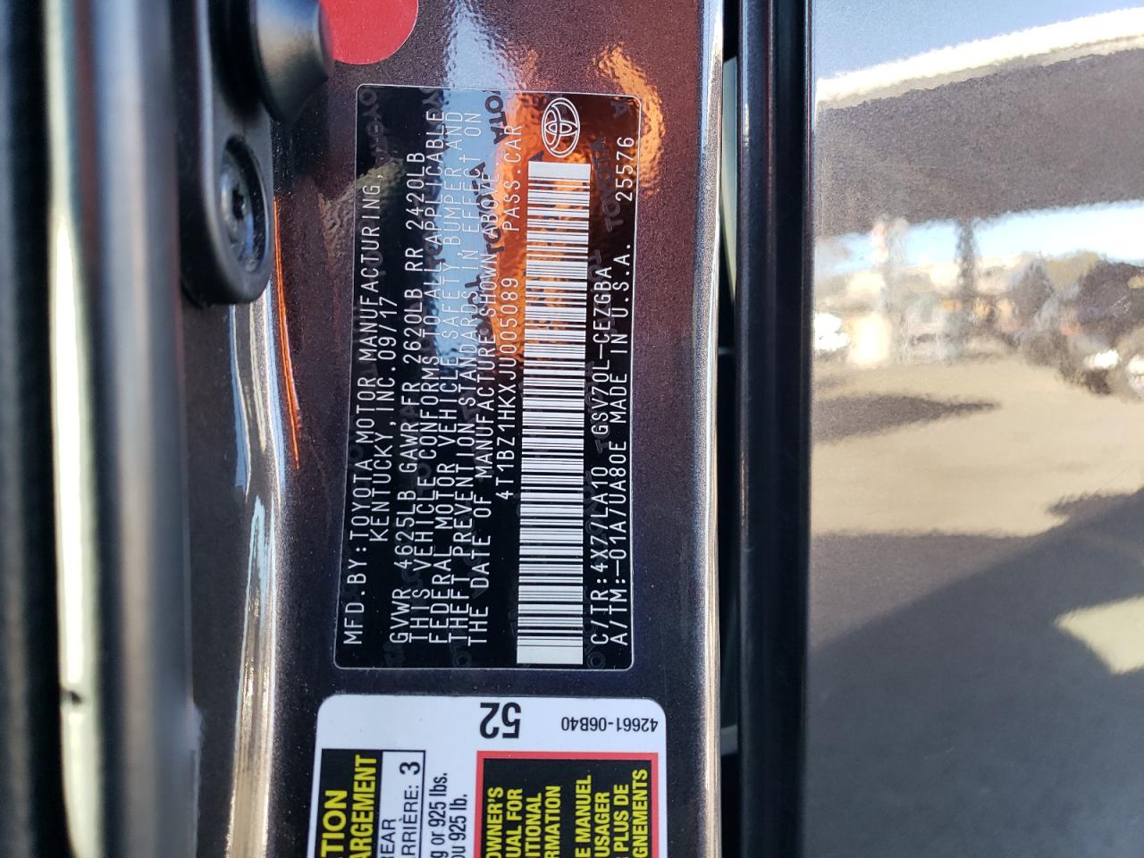 2018 Toyota Camry VIN 4T1BZ1HKXJU005089 Copart auction photo, rear end damage thumbnail 13
