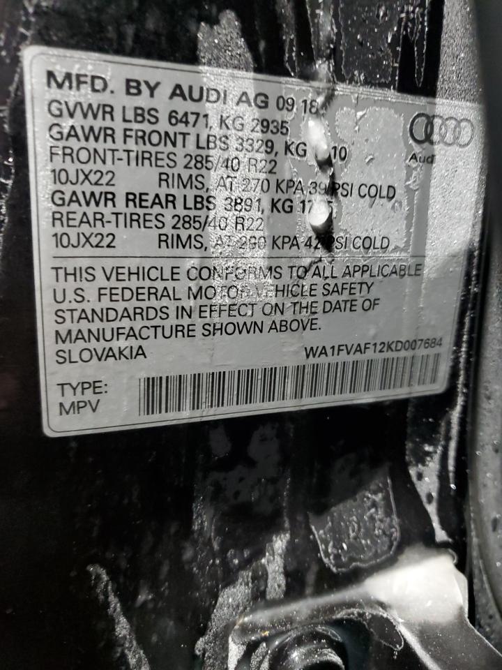 2019 Audi Q8 VIN WA1FVAF12KD007684 Copart auction photo, front end damage thumbnail 15